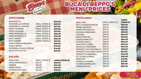 Buca di Beppo Menu Prices + $10 Off Family Style Meals (2024)