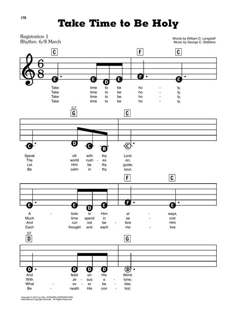 Take Time To Be Holy by William D. Longstaff Sheet Music for E-Z Play Today at Sheet Music Direct