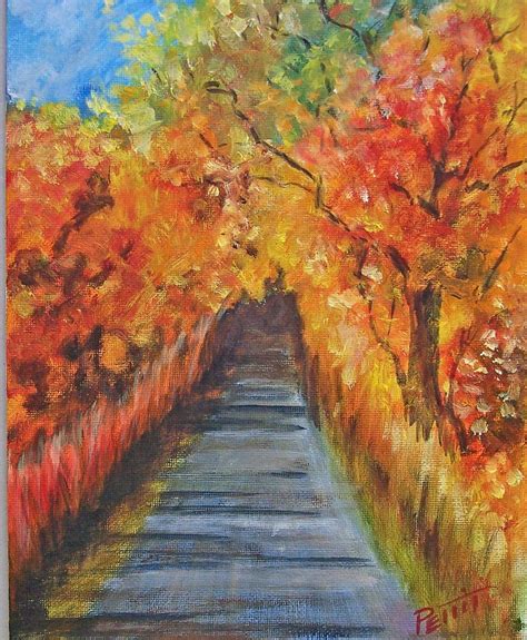 Country Road Autumn Leaves Fall Scene Gold by KrysPettitArtwork