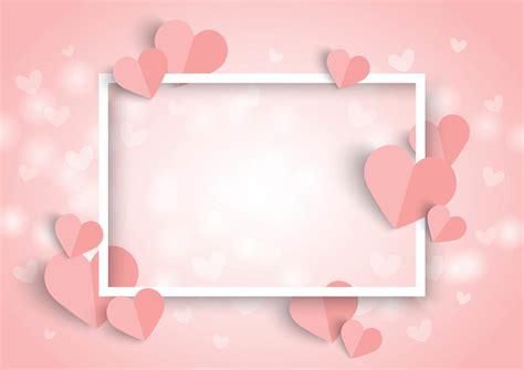 Valentines pink heart background, white frame and paper cut heart shape ...