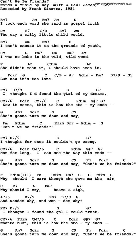 Song lyrics with guitar chords for Can't We Be Friends - Frank Sinatra ...