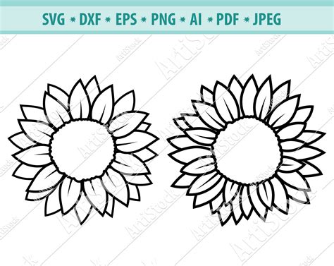 silhouette Sunflower drawing floral cricut cut files outline vector dxf svg frame clipart ...