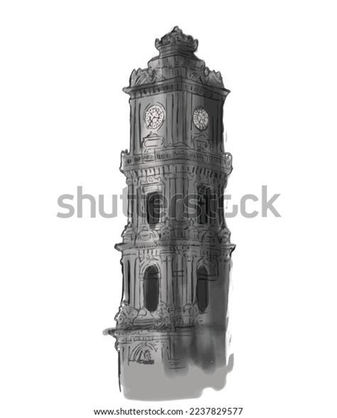 Sketch Drawing Clock Tower Front Dolmabahce Stock Illustration ...