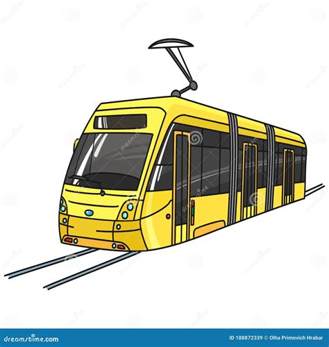 Modern Yellow City Tram on the Tracks Stock Vector - Illustration of flexible, distance: 188872339