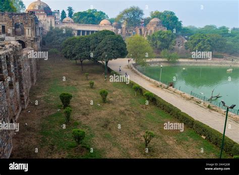 A mesmerizing view of hauz khas lake and garden from the hauz khas fort at hauz khas village at ...