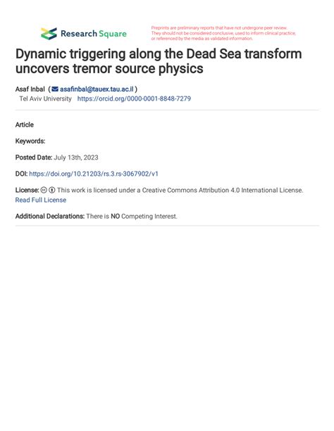 (PDF) Dynamic triggering along the Dead Sea transform uncovers tremor ...