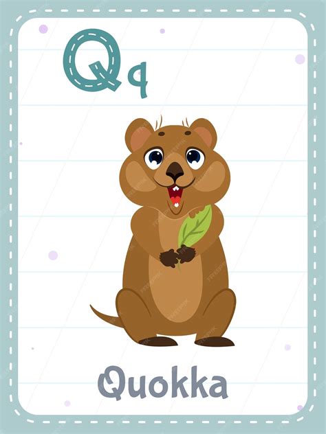 Free Vector | Alphabet printable flashcard with letter q and quokka animal