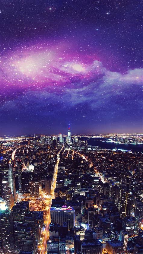 Download New York City Night Purple Sky Iphone Wallpaper | Wallpapers.com