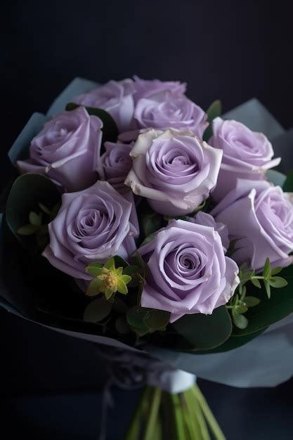 Premium Photo | A bouquet of purple roses is in a bouquet.