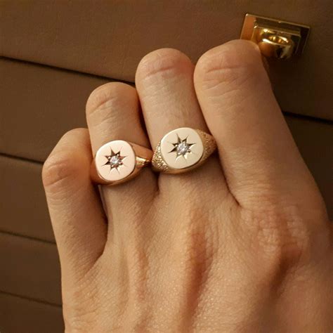 Signet Ring, Diamond Polaris Signet Ring, Minimalist 14k Gold Signet ...