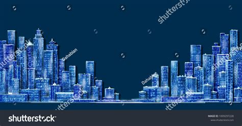 Cityscape Night Sketch Hand Drawn Illustration Stock Illustration ...