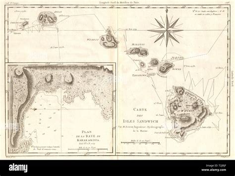 Carte des Isles Sandwich. Hawaiian Islands & Kealakekua Bay. BONNE 1790 ...