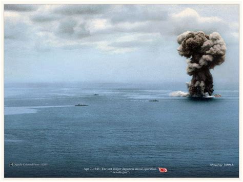 Japanese battleship "Yamato" blows up, following multiple attacks by U.S. Navy carrier planes ...