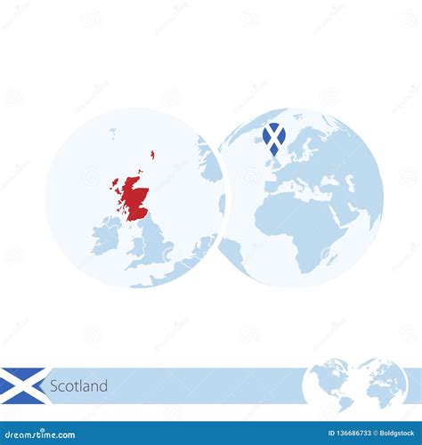 Scotland on World Globe with Flag and Regional Map of Scotland Stock ...