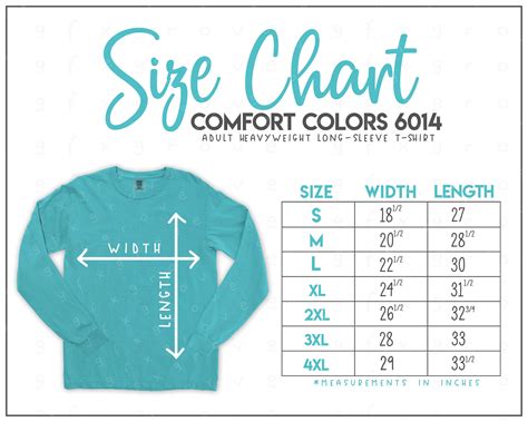 Comfort Colors 6014 Size Chart Comfort Colors Long Sleeve | Etsy