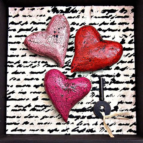 Shadowbox Heart Keepsake, Paper Mache Hearts with Key: Beloved - Created by Renée