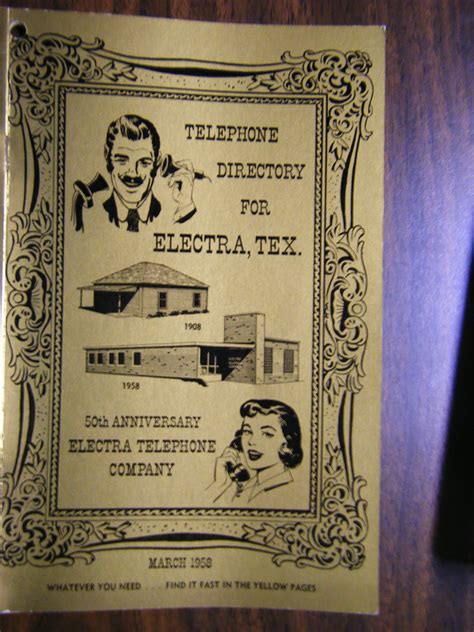 Electra, TX telephone book from 1958. 50th Anniversary, Telephone, Jessie, Dollar, Texas ...