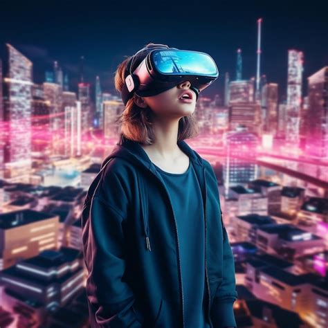 Premium AI Image | Young person wearing virtual reality headsets Generative Ai