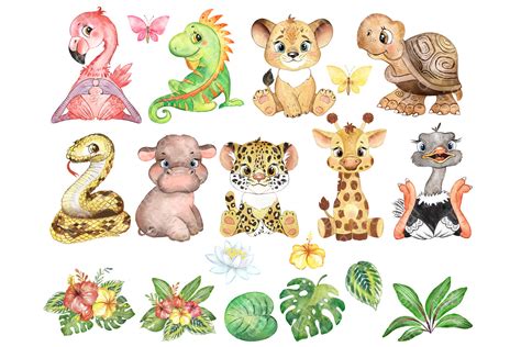 Safari animals clipart. Jungle animal. Watercolor African animals. By Evgeniia Grebneva Painting ...