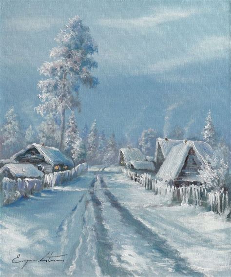 Snowy Villiage Painting