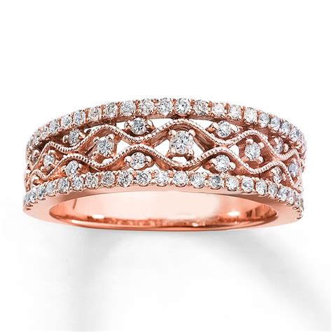 Antique Round Diamond Wedding Ring Band in Rose Gold - JeenJewels