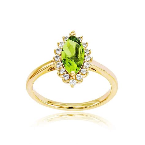 Decadence - Solid 14K Yellow Gold 10x5mm Marquise Genuine Green Peridot ...