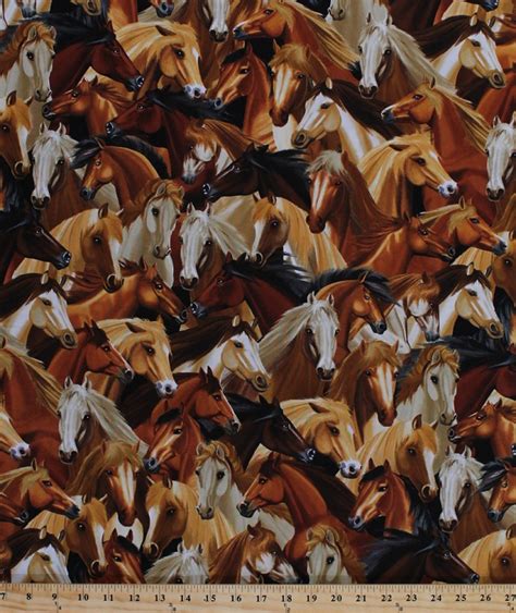 Cotton Horses Horse Portraits Equestrian Animals Cotton Fabric Print by the Yard (michael-c4562 ...