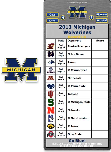 Free 2013 Michigan Wolverines Football Schedule Widget - Go Blue ...