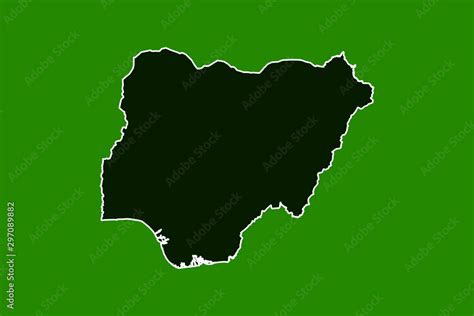 Nigeria vector map with single border line boundary using green color ...