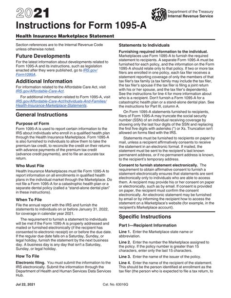 Download Instructions for IRS Form 1095-A Health Insurance Marketplace Statement PDF, 2021 ...