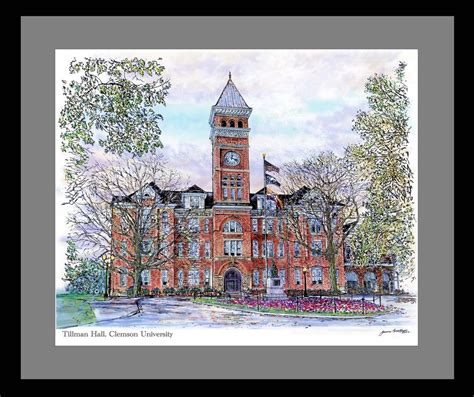 Clemson University-tillman Hall Rendered in Ink With Water - Etsy