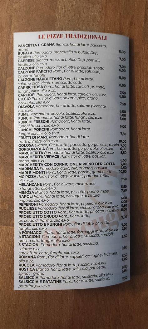 Menu at Pizzeria O'Scugnizzo e Piccola Cucina, Bomporto