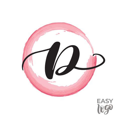 Abstract handwritten calligraphy letter D logo design template. Universal icon. Pink watercolour ...