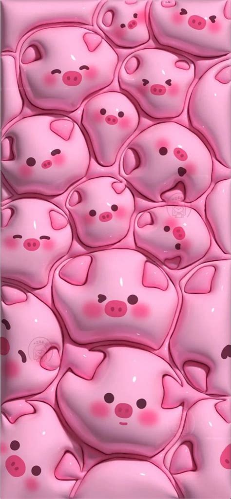 many pink pig heads are arranged together