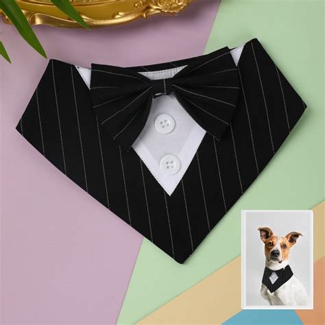 Dog Tuxedo Bandana Wedding Costume Bow Tie Accessory With Velcro Strap, Dog Best Man Groomsman ...