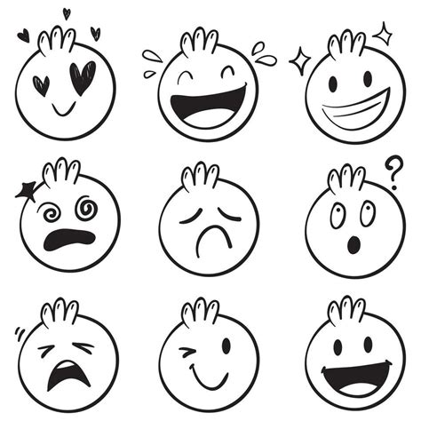 Hand drawn ink emojis faces. Doodle emoticons sketch, ink brush icons ...