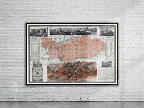 Vintage Map of The Chicago Great Fire 1871