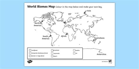 World Biomes Map Colouring Worksheet (l'insegnante ha fatto)