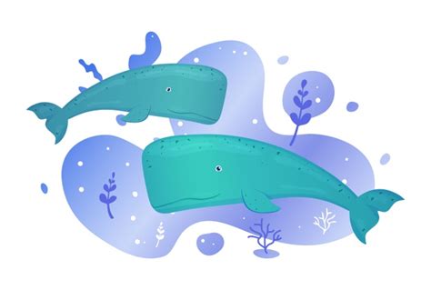 Premium Vector | Two whales in the sea. ocean fish. underwater marine wild life. illustration.