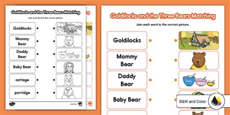 Goldilocks and the Three Bears Word and Picture Matching