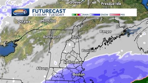 New Hampshire hourly weather: Snow for southern areas Tuesday - YouTube