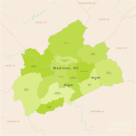 NC Madison County Vector Map Green Digital Art by Frank Ramspott - Pixels