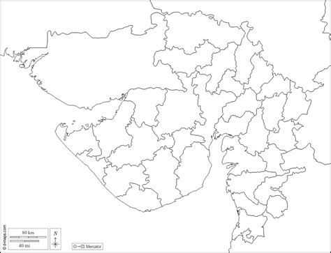 Gujarat free map, free blank map, free outline map, free base map boundaries, districts, white