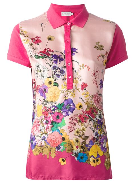 Lyst - Moncler Floral Print Polo Shirt in Pink