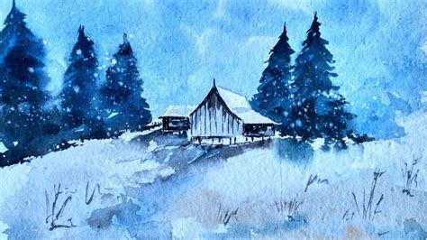 How To Paint Watercolor Winter Landscape | Paint with david | - YouTube