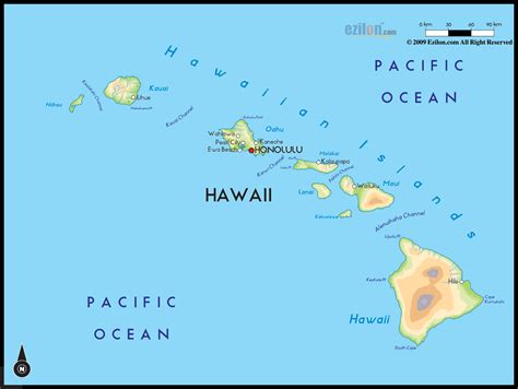 Geographical Map of Hawaii and Hawaii Geographical Maps