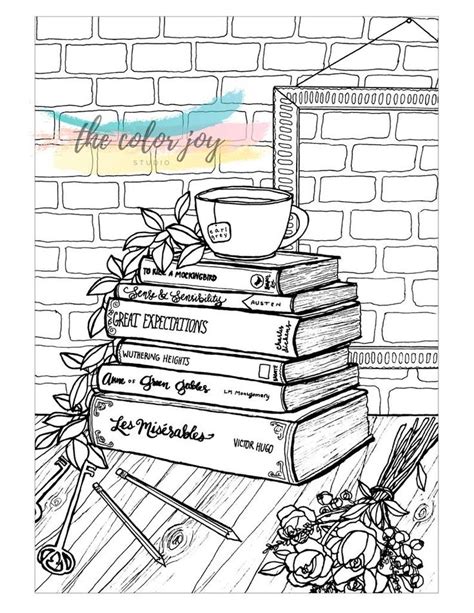 Classic Books Printable Coloring Page - Etsy | Sticker erstellen, Ausmalen, Objekt zeichnen