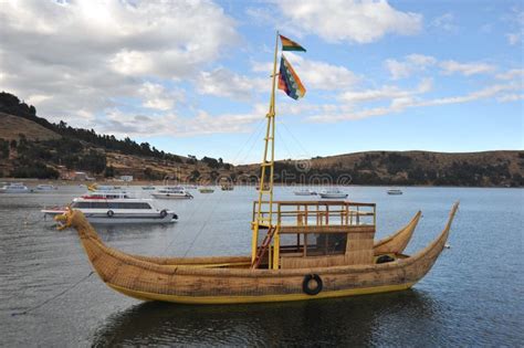 Reed Boat To Us Mountain Lake Titicaca Stock Photo - Image of blue ...