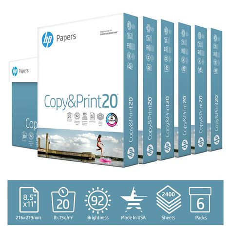 HP Printer Paper, Copy & Print 20lb, 8.5x11, 6 Pack, 2,400 Sheets ...