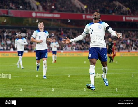 England's Noni Madueke celebrates scoring their side's fourth goal of ...